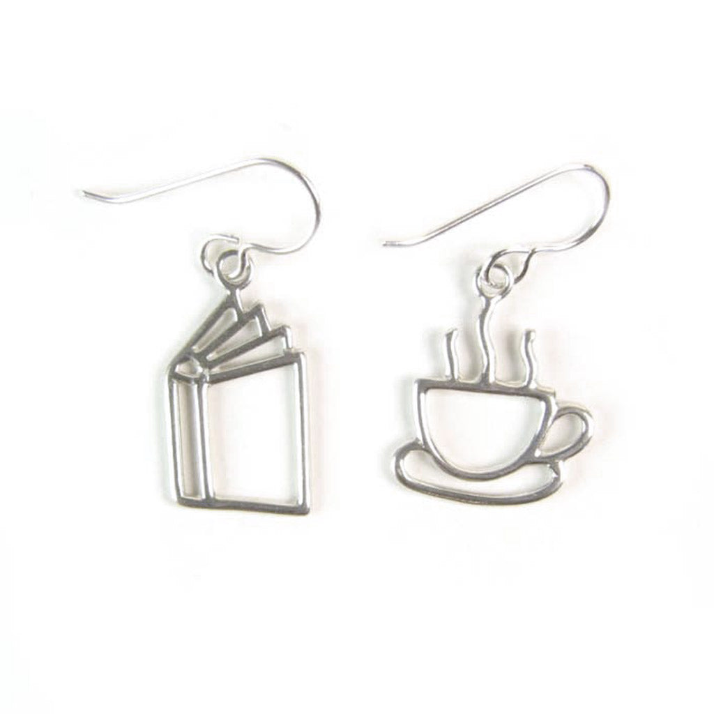 WCE56- Book and Coffee Earrings - Sterling Silver