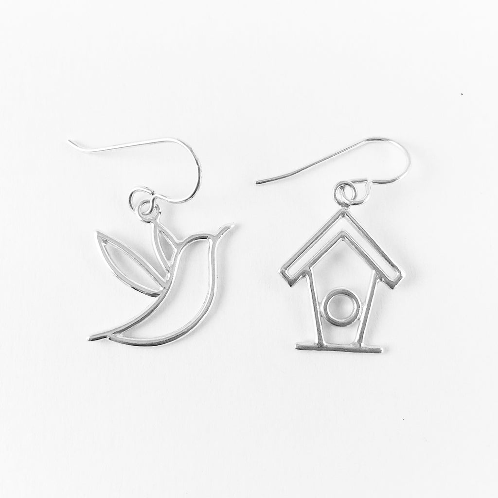 WCE - Humming Bird/Birdhouse Earrings - Sterling Silver