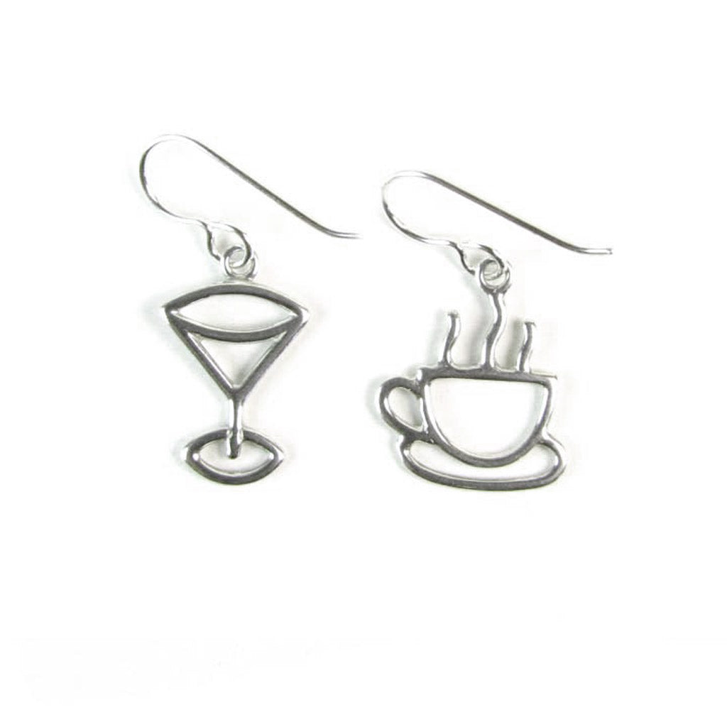 WCE02- Martini and Coffee Earrings - Sterling Silver